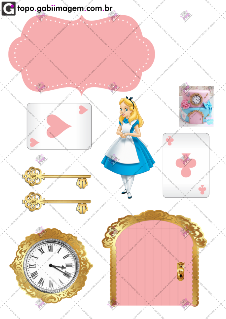 topo de bolo Alice para imprimir