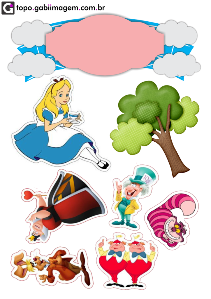 Topo de bolo Alice no país das maravilhas