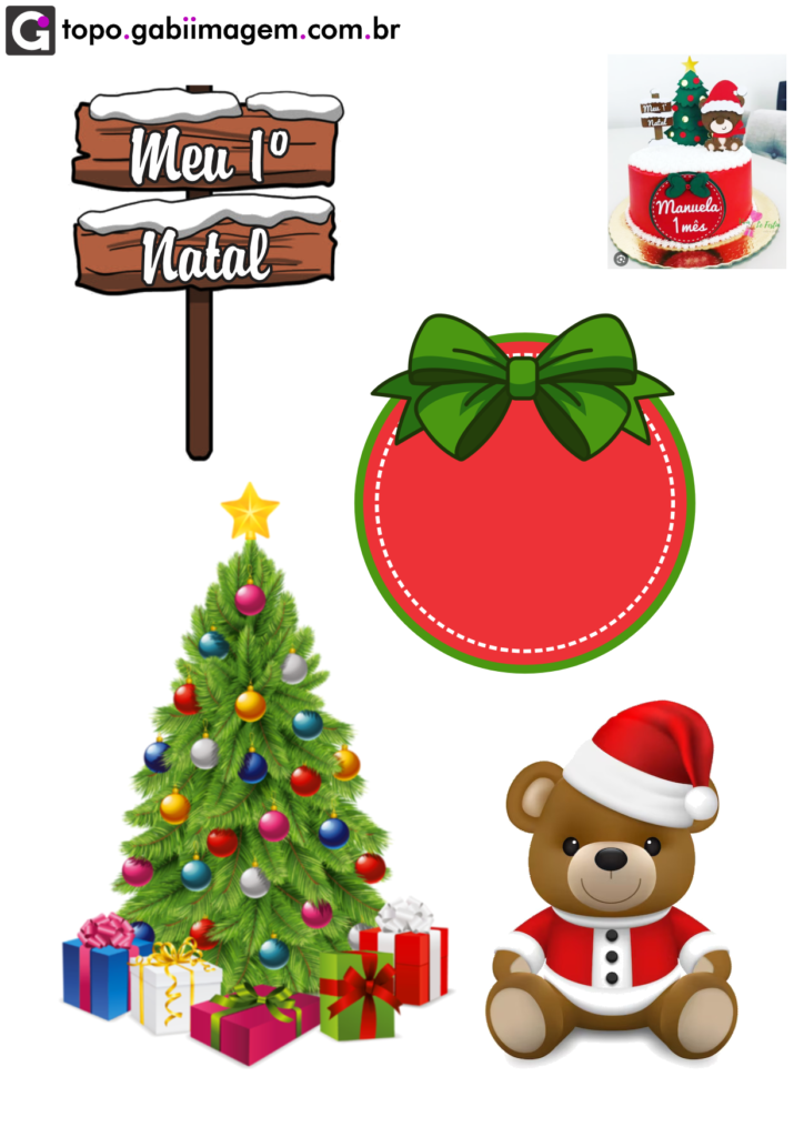 topo de bolo natal com urso