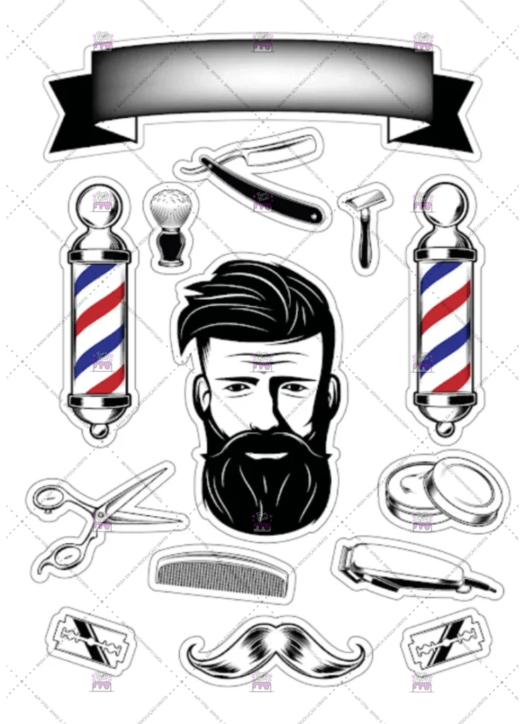 topo de bolo barbearia para imprimir