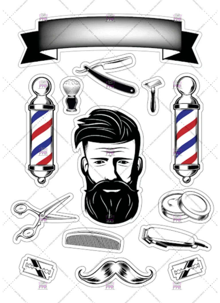 topo de bolo barbearia para imprimir