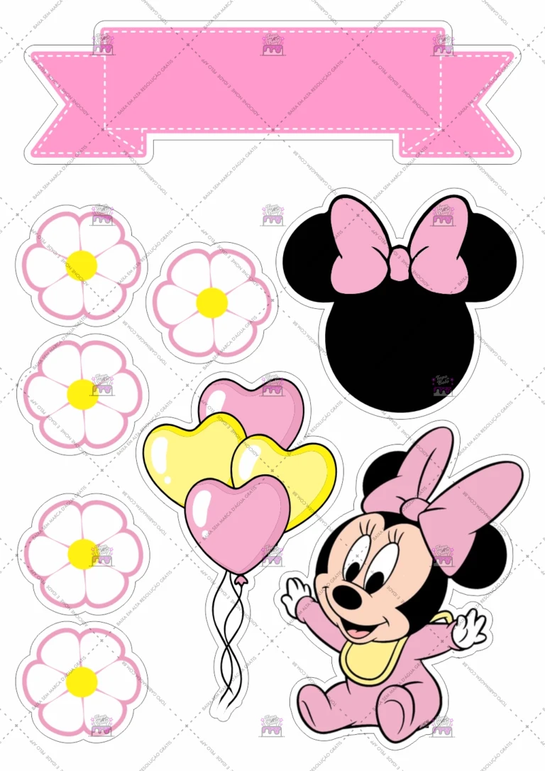 topo de bolo minnie baby rosa
